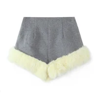 Women Fall Winter Elegant Shorts Faux Fur Splicing Shorts Fashion Elegant Cute Warm Shorts For Lady