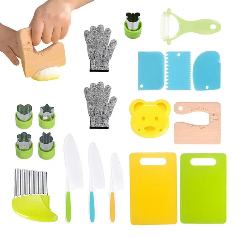 

19PCS Montessori Kitchen Tools For Toddlers-Kids Cooking Sets Real-Toddler Safe Knives Set For Real Cooking