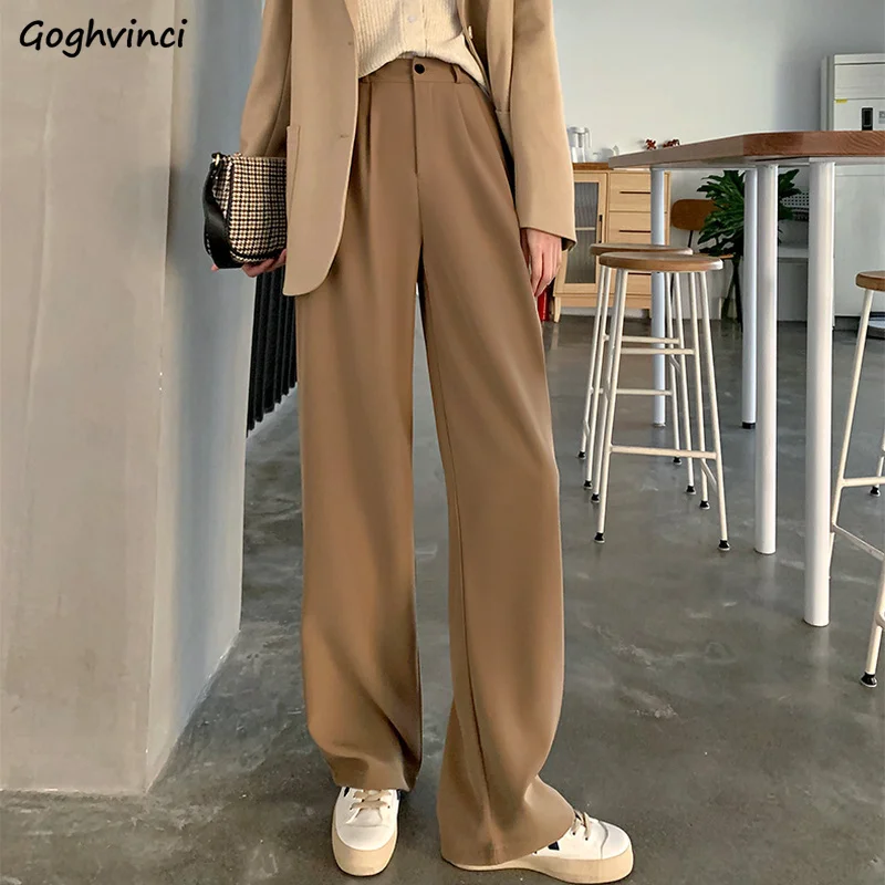 

Casual Pants Women Solid High Waist All-match Simple Cozy Office Lady Leisure Elegant Vintage Female Streetwear Ulzzang College