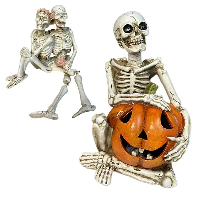 

Skeleton Figurines Halloween Realistic Spooky Resin Pumpkin Skull Style Haunted House Party Home Decoration For Haunted House