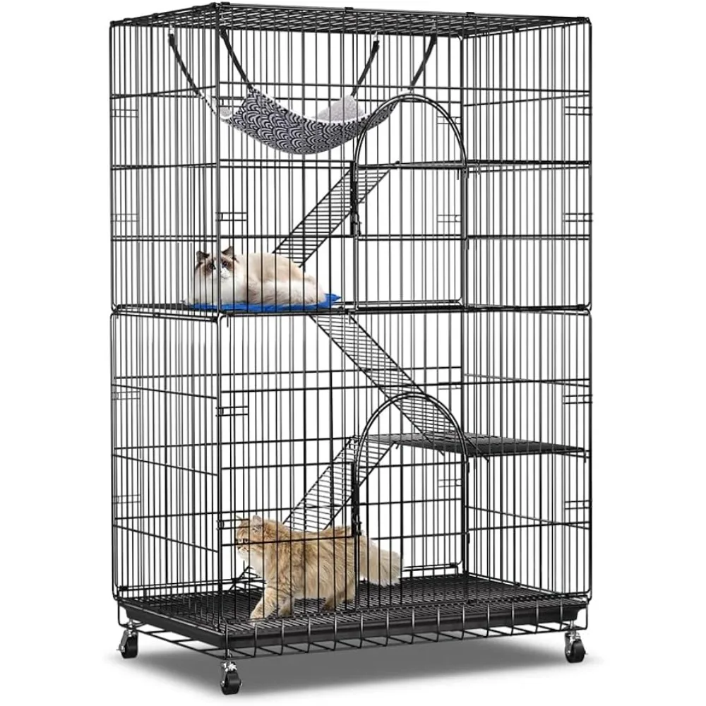 

4-Tier Cat Cage 51 Inch Cat Crate Kennel Enclosure Playpen Large Metal Pet Cat Kitten Ferret Animal House Cage Indoor Outdoor