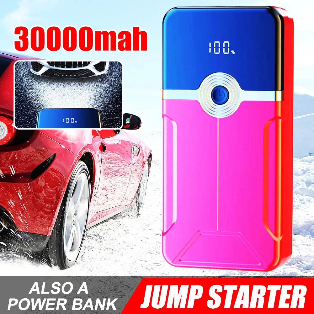 

12V 1000A Car Battery Jump Starter Power Bank 30000mAh Portable USB Fast Charger with LED Lamp Emergency Booster Car Accessories