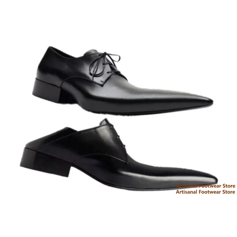 Sharp Pointy Toe Derby Lace Up Formal New In Stylish Business Casual Leather Trendy Men's Shoes_vogvips.com