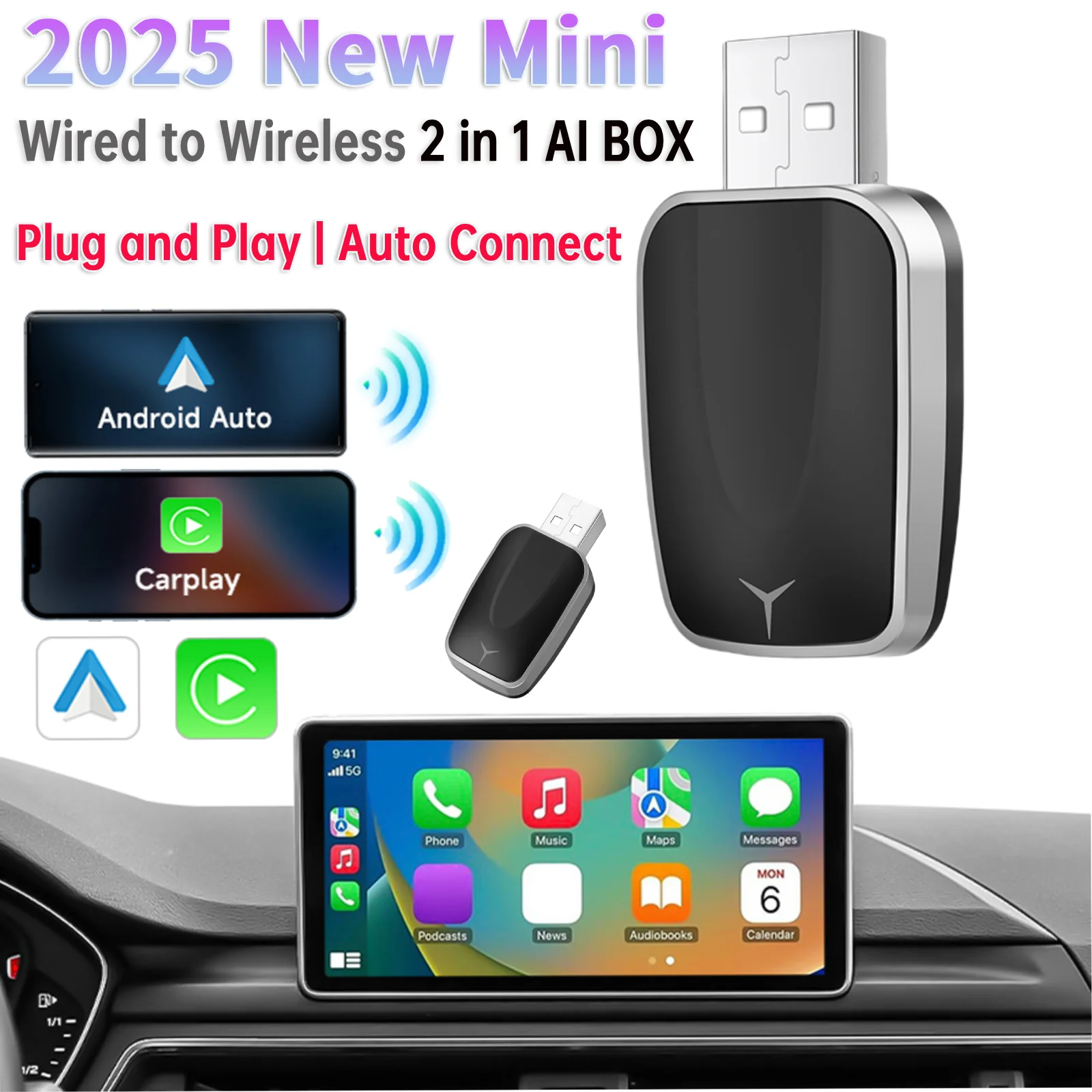 Car Play Android Auto Tuliyet Adaptador Inalámbrico CarPlay, Plug & Play Convierte CarPlay Con Cable A Inalámbrico Carplay Inalambrico