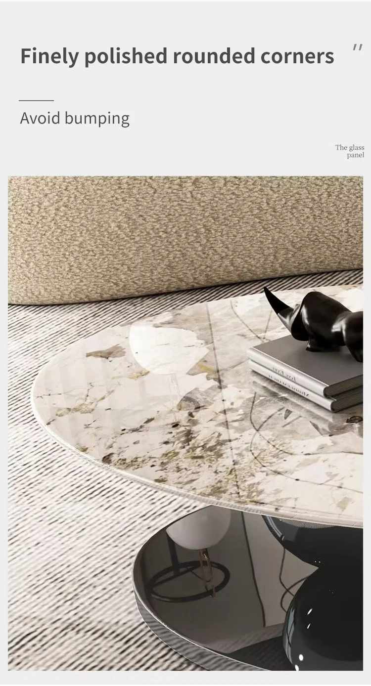 Living Room Center Coffee Table Oval Table For Home Stable Stainless Steel Frame In Black Gold Smooth Stone Desktop Tv Cabinet
