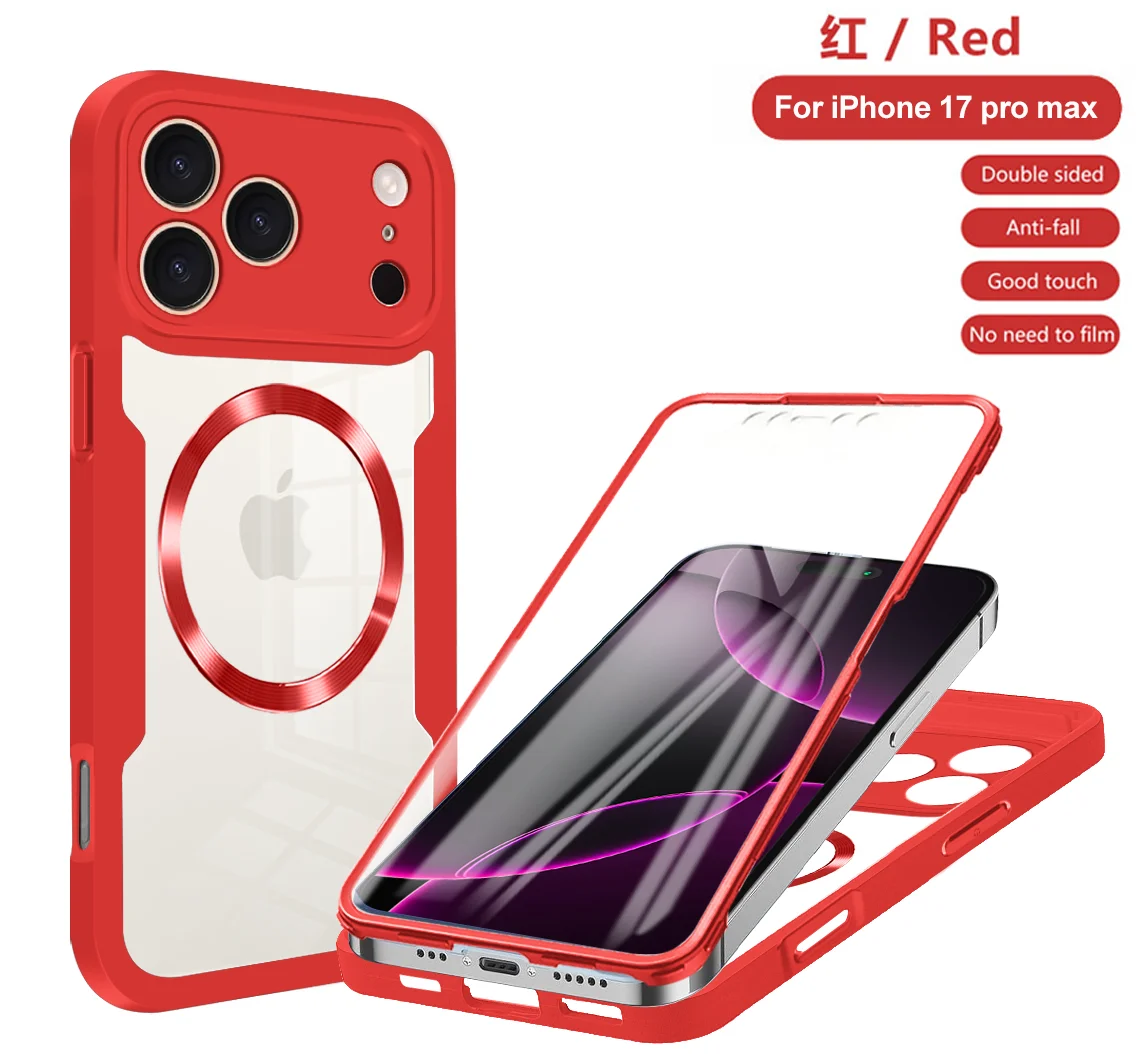 Magnetic 360° Clear Full-Body Shockproof Phone Case with Silicone Bumper