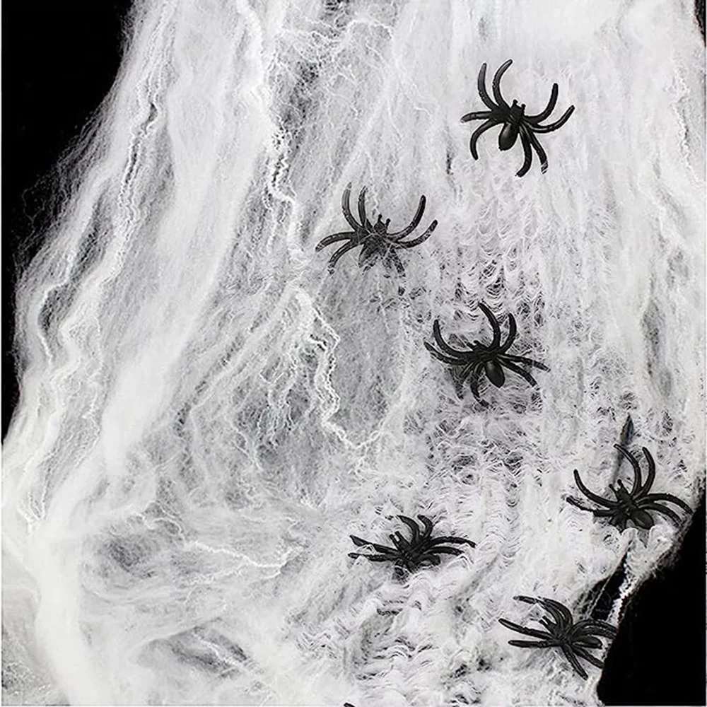 

Halloween Stretch Spider Webs Indoor Outdoor Spooky Spider Webbing with Fake Spiders Bar Haunted House Decorations
