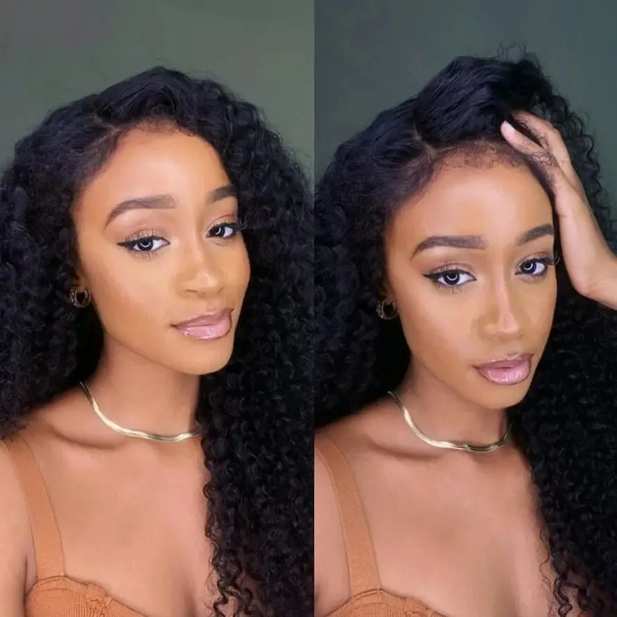 

4C Curly Edges Hairline Wig Deep Wave 4x4 13x4 Lace Front Human Hair Wigs PrePluck With Curly Baby Hair 13x6 HD Lace Frontal Wig