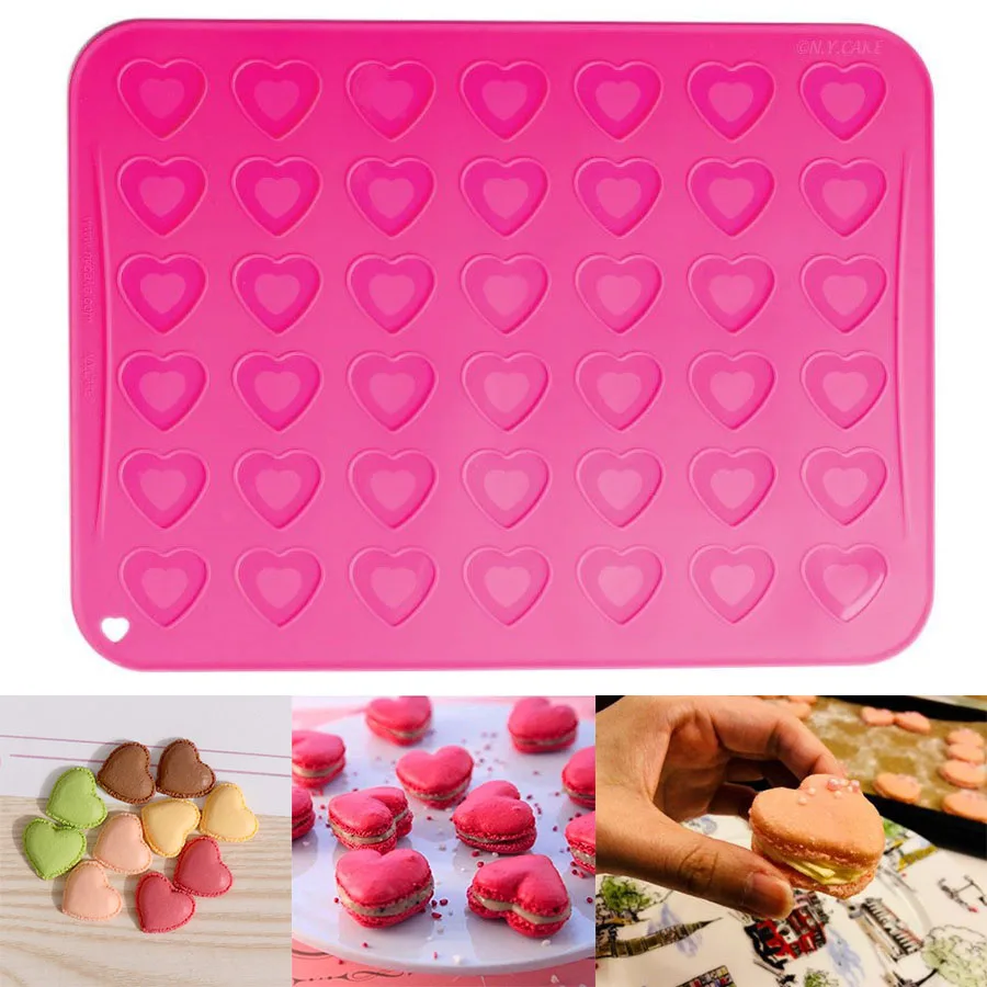 

Silicone bakeware 42 Hearts Shape Macaroon Molds Muffin Oven Pad Baking Tray Liner Cake Pastry Macaron Mat waffle maker