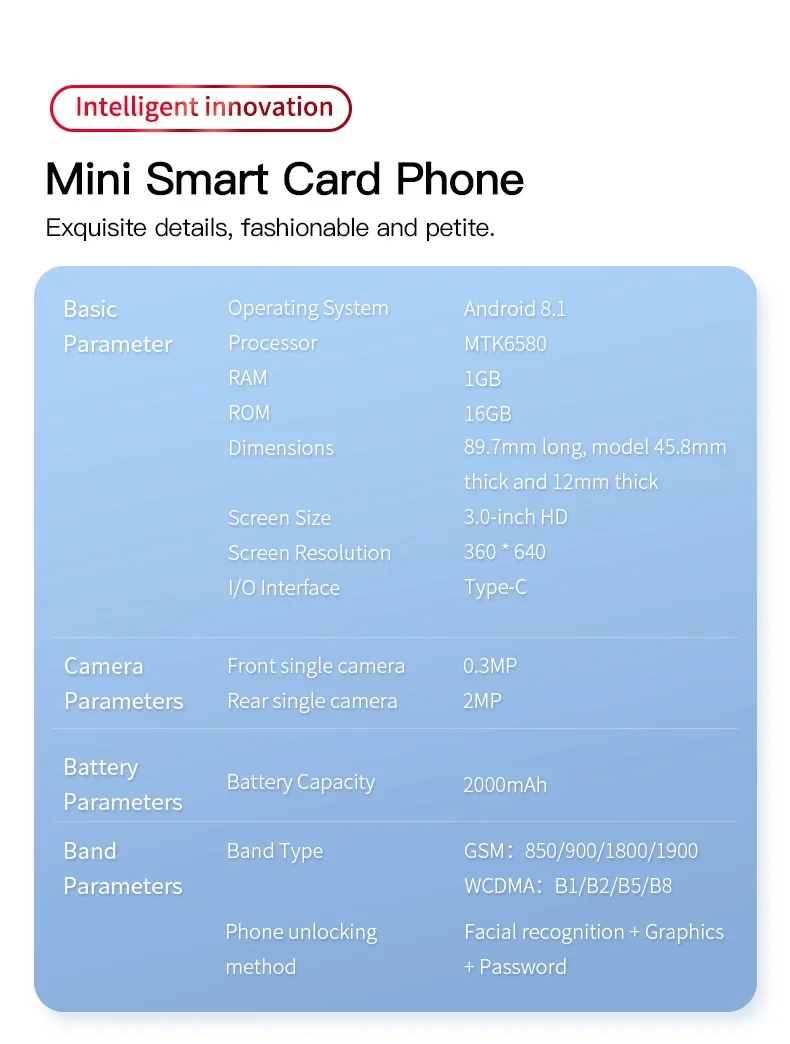 Teléfono Inteligente Mini FUFFI F8 Pro, Teléfono Android con Face ID, Portátil, Mini Celular de 8.1 Pulgadas HD, 16 GB de ROM, Batería de 2000 mAh