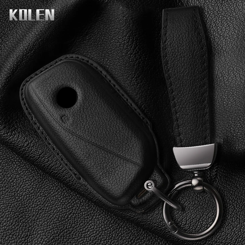Premium Leather Car Key Case Cover - Elegant Keychain Fob Accessory