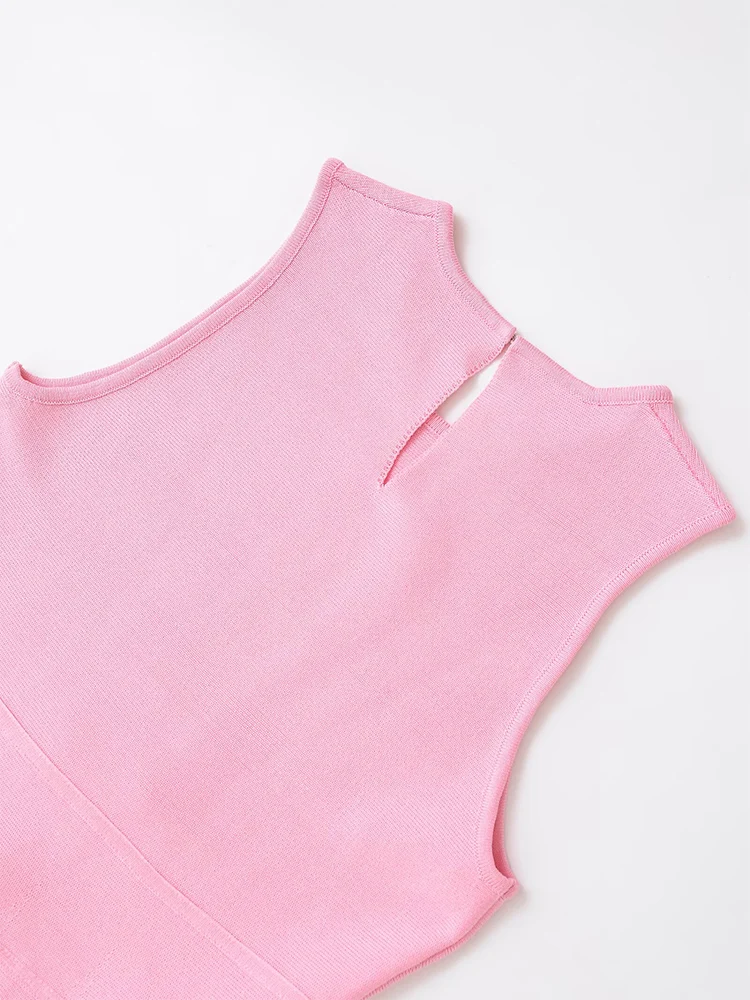 TFMLN Elegant Women's Round Neck Sleeveless Knit Vest  Sweet Bowknot Decoration Ruffled Hem Pullover Tops Fashion Summer New