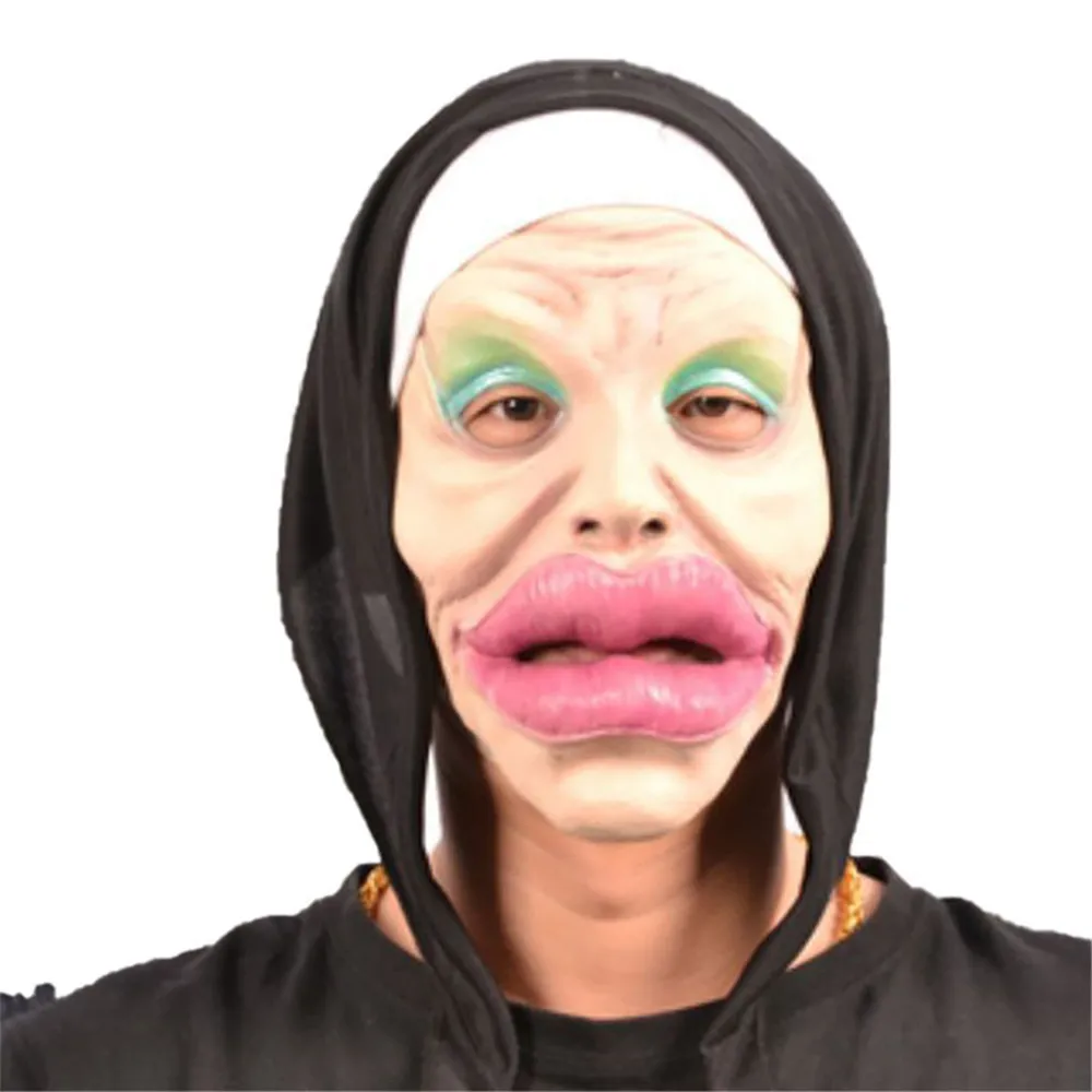 Забавная уродливая маска на Хэллоуин маска для лица большие толстые  сексуальные губы косплей на все лицо праздничный шар реквизит для фокусов |  AliExpress