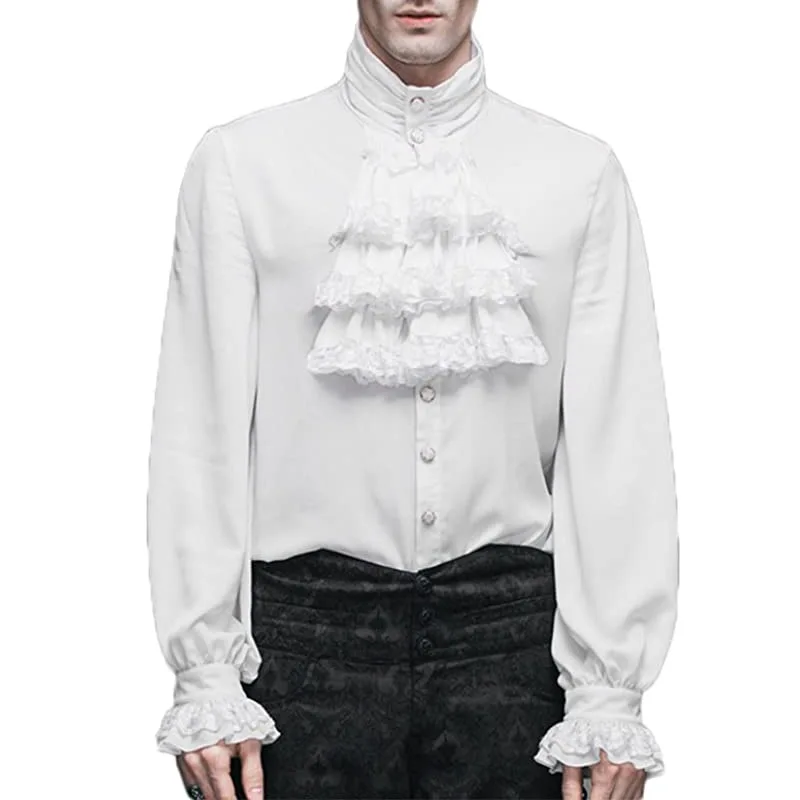 Victoria Shirt Long Sleeves Jabot Lace Tie Men Gothic Punk Ruffle Frill Tops Wedding Halloween Costume Men Vintange Shirt