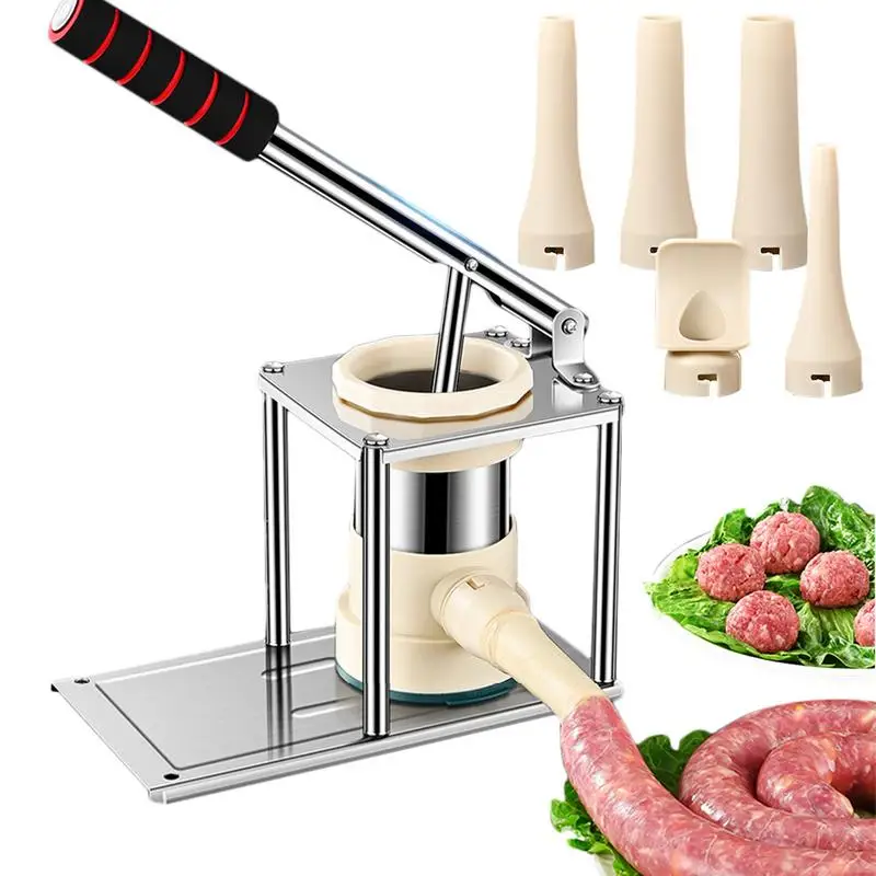 

Manual Sausage Stuffer Stainless Steel Vertical Kitchen Stuffing Maker With 5 Stuffing Tubes Homemade Sausage Tools Kitchen