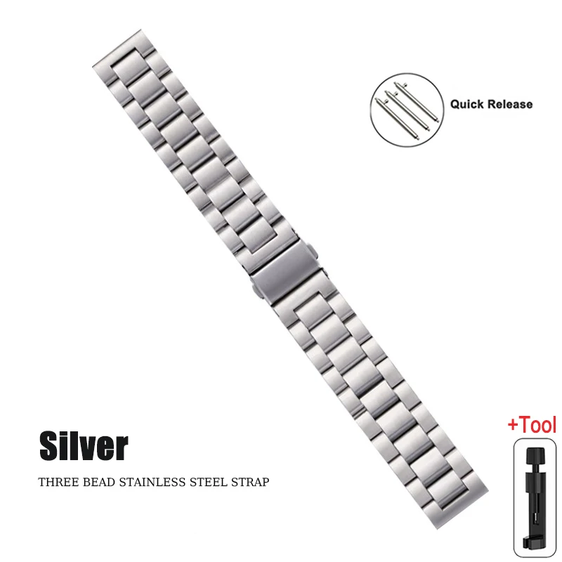 Stainless Steel Metal Watch Band, 20mm & 22mm