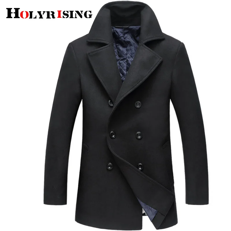 

Holyrising men's winter jacket mont erkek Winter Wool Coat Men Leisure Woolen Men's Pure Color Double breasted coat 18607-5