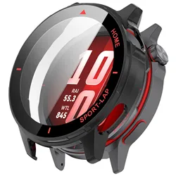 Enhanced Glass Film Case for Huawei Watch GT Runner - 2 - in - 1 Full - Cover Protective Frame and Screen Protector (Black  Red)