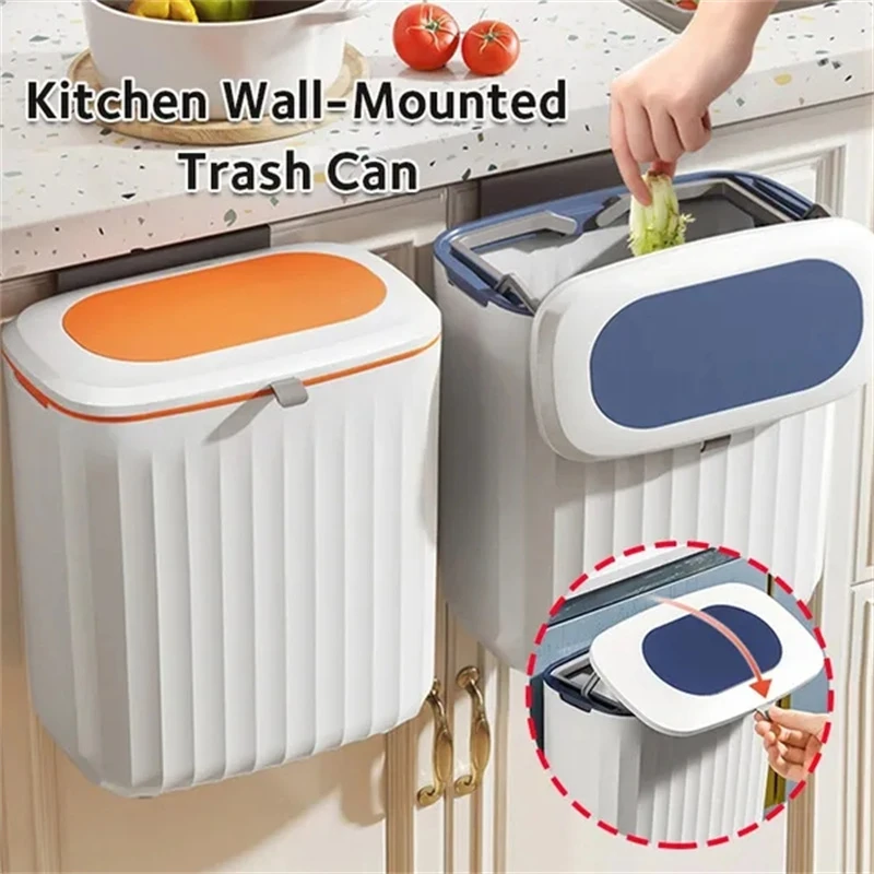 Kitchen Wall Mounted Hanging Trash Can With Lid Kitchens Door