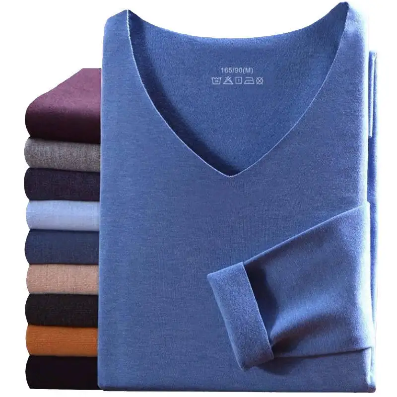 Mens Velvet Long Sleeve V Neck T Shirts and Slim Fit Pants Sets