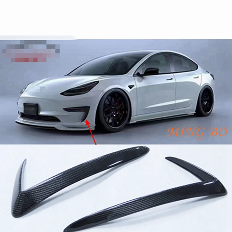 

FOR Tesla Model 3 Real Carbon Fiber Front Air Knife Guard Trim Body Kit Auto Parts Appearance Modification 2017-2022