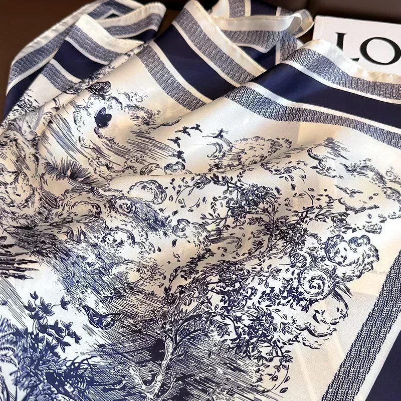 2025 Spring and Autumn New Imitated Silk Scarf Women 70cm Printed Square Scarf Outdoor Small Soft Headband Shawl Wrap Hijab Lady 4