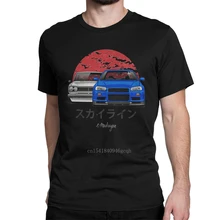 

Skyline R34 Hakosuka Jdm T Shirts for Men 100% Cotton Crazy T-Shirts Round Collar Car Automotive Tee Shirt Clothes Gift Idea