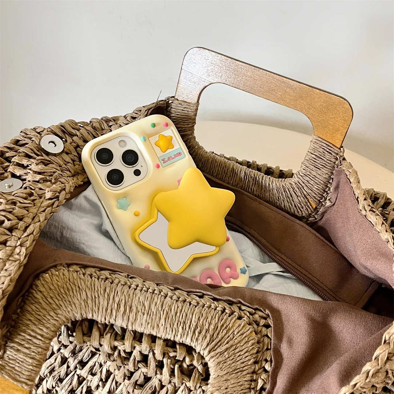 Cute Star Mirror Silicone Phone Case with Holder & Stand - Shockproof Cover