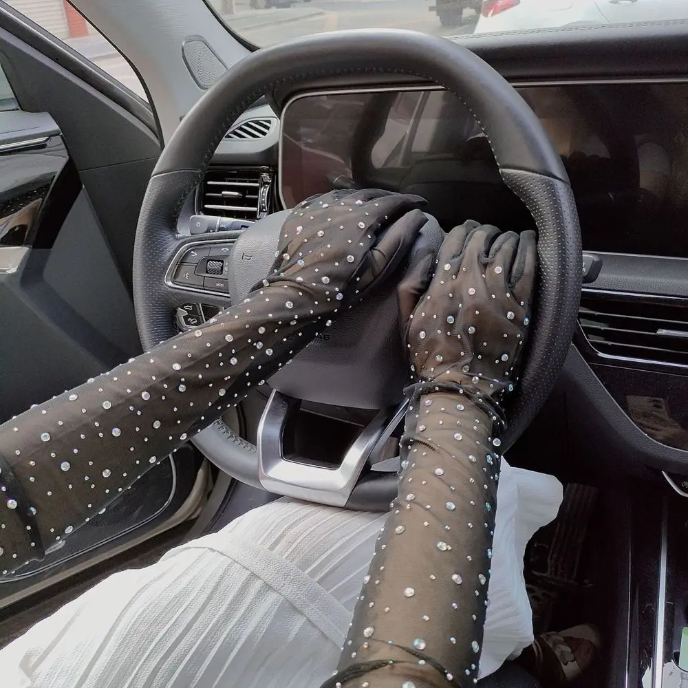 

Crystal Zircon Cosplay Mesh Long Gloves Sun Protection Mittens Bride Wedding Gloves Women Driving Gloves