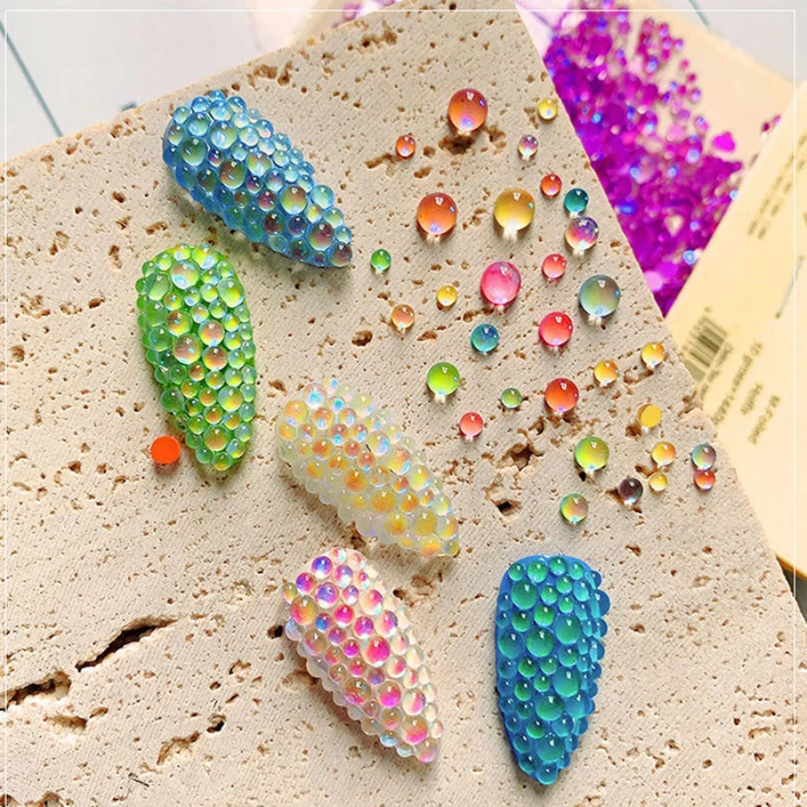 

Candy Colors Mixed Size Mermaid Round Glass Crystal Beads AB 3D Nail Art Rhinestones DIY Flatback Acrylic Stones Decorations