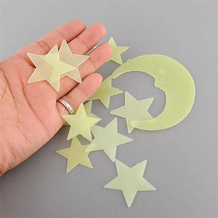 (10Stars +1 Moon)/set Stars Moon Sun Glow In The Dark Luminous Fluorescent Home Wall Stickers Decal