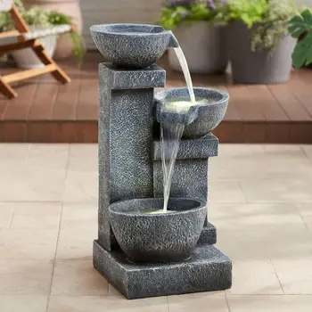 32 1/4 High Large Modern Indoor Outdoor Gray Faux Stone Floor Fountain with LED Waterfall and Cascading Water Feature for Garden 1
