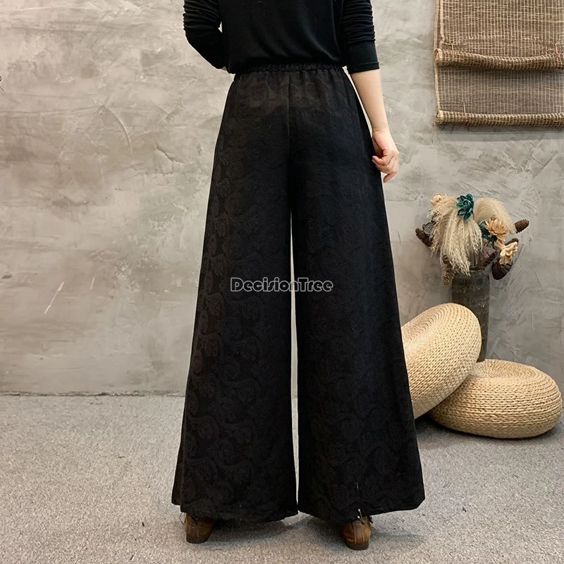 Chinese Style Retro Embroidery Pants Ethnic Style Literature Art Pants Leisure Loose Comfortable Wide Leg Trousers