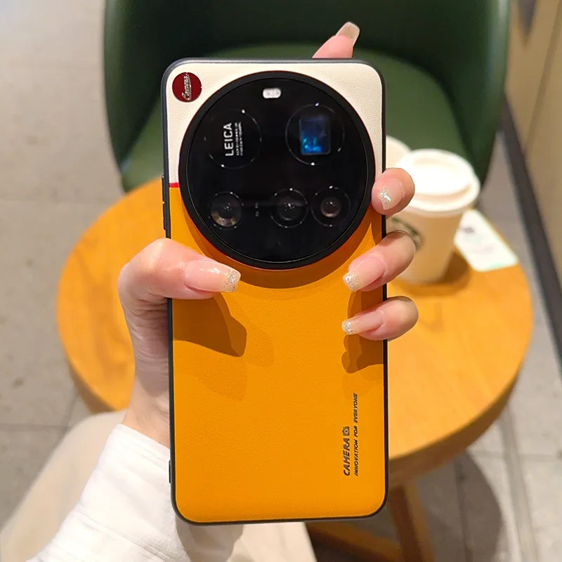 Matte Leather Contrast Color Phone Case with Raised Lens Protection and Soft Grip