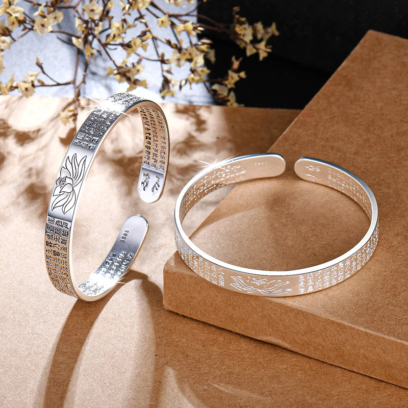 Retro S999 puur zilveren Feng Shui armband, hart Sutra, Tibetaanse
