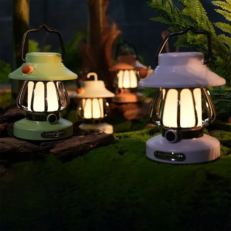 Camping Lamp Camping Night Lights USB C Rechargeable 3 Colors Stepless Dimming Night Light Outdoor Portable Emergency Retro LED camping light portable lanterns camping lamp camping lantern