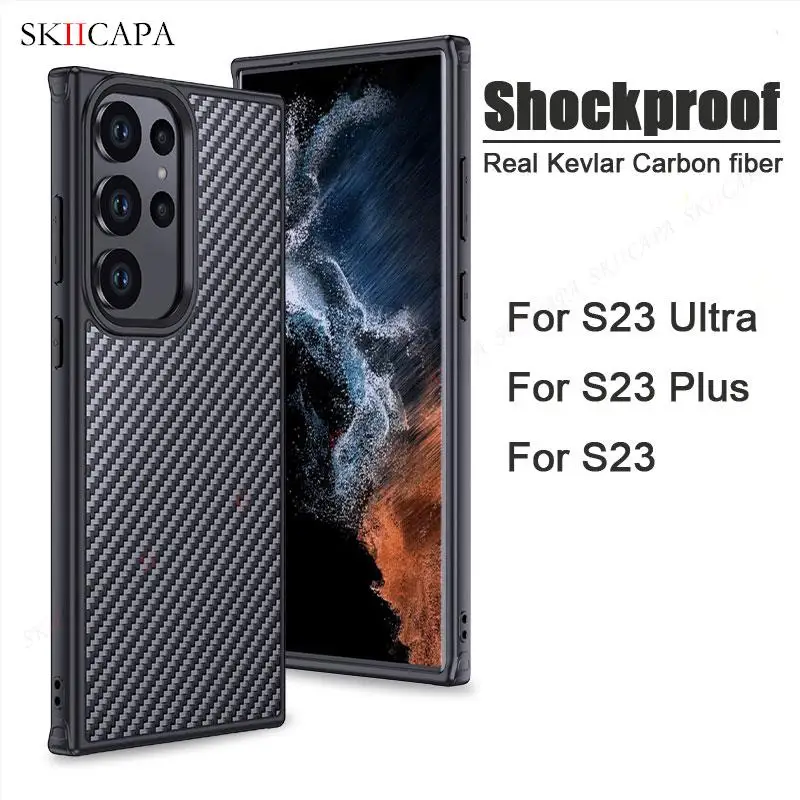 

Real Kevlar Carbon fiber Shockproof Phone Case for Samsung S23 Ultra S23 Plus for Magsafe Magnetic Wireless Charger Back Cover