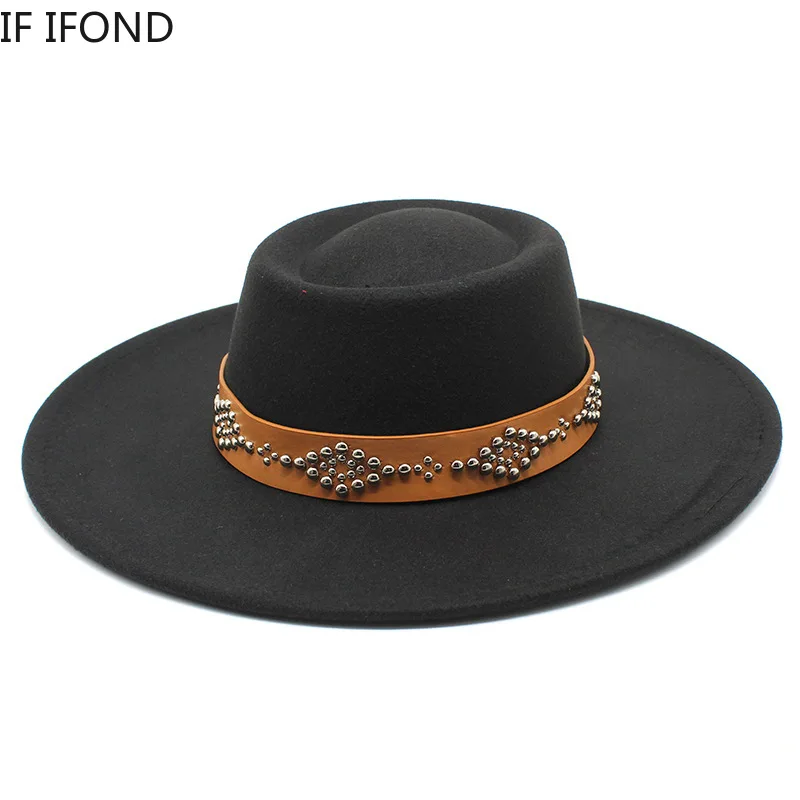 New Fedora Hats For Women 9.5cm Wide Brim Khaki Black Felted Dress Hat Panama Church Men Jazz Hat Sombreros De Mujer 2