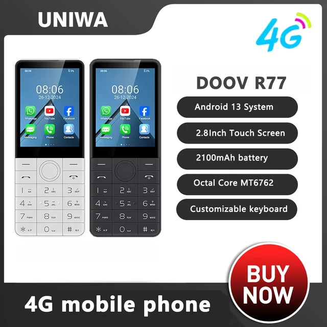 DOOV-Smartphone R77, téléphone portable, 3 Go de RAM, 32 Go de ROM, écran tactile 2100 ", Android, clavier hébreu, batterie 2.8 mAh, 4G 1
