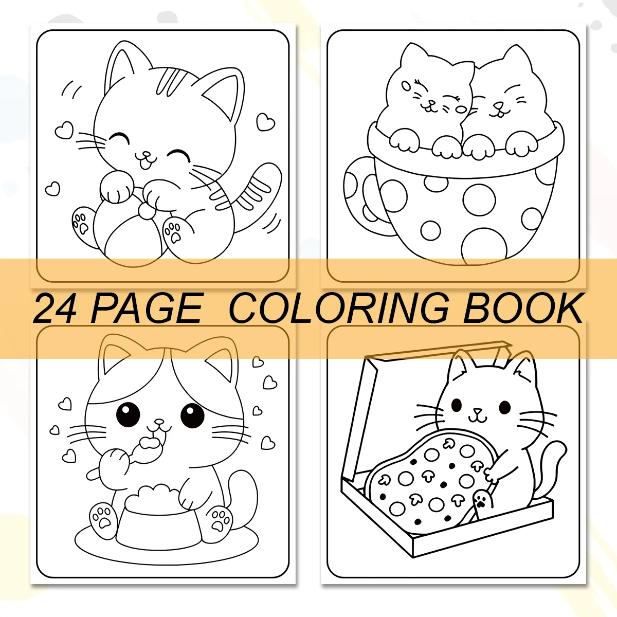 Cute Cat Art Coloring Book 24 Page Adult Picture Book Gift For Birthday Party Relieve Stress Kill Time Graffiti Painting Drawing 5