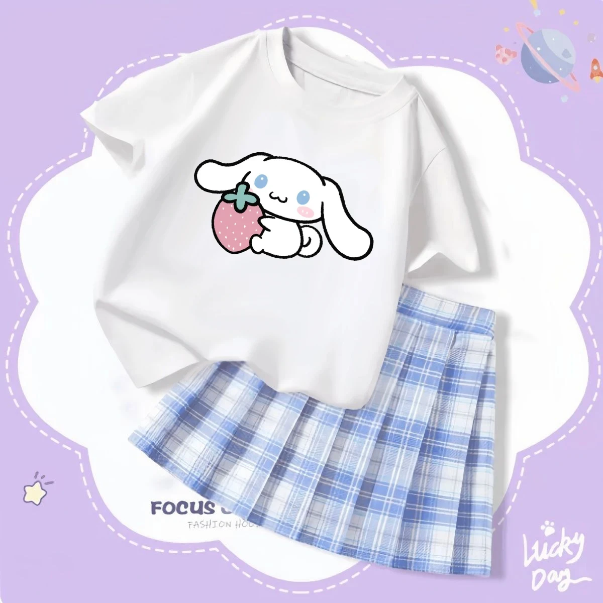 

Kawaii футболка для девочек Jk юбка комплект Sanrios Hello Kitty Cinnamoroll аниме Kuromi Melody детская футболка юбка корейский летний комплект