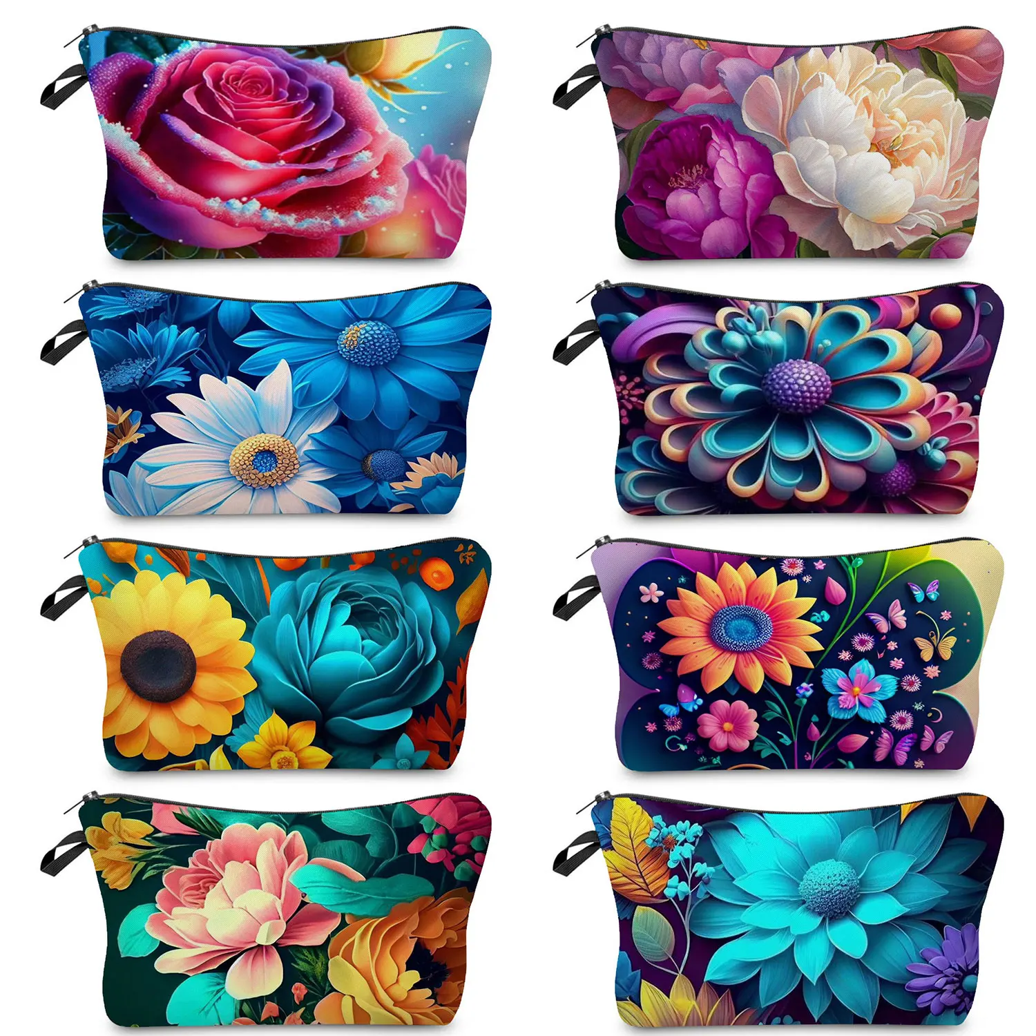 

Stylish Multi Color Floral 3D Print Women's Makeup Bag Original Design Portable Cosmetic Bag Beach Travel Organizer Toiletry Kit