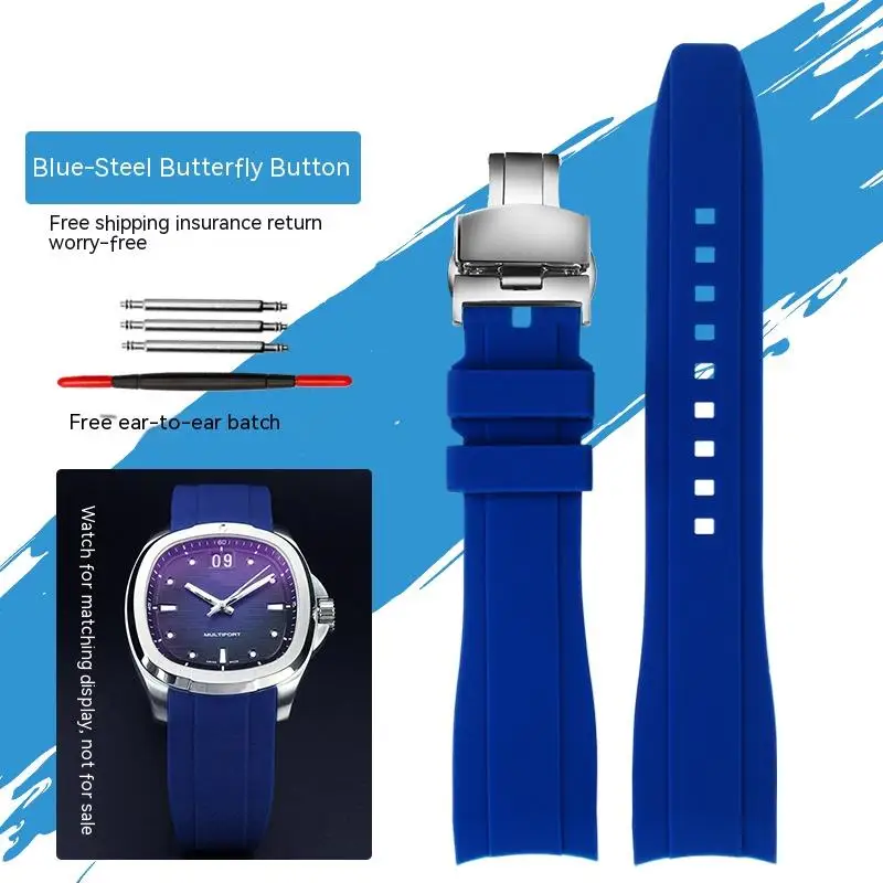 Curved Waterproof Silicone Watch Strap - Men's Soft 22mm Rubber Band Bracelet