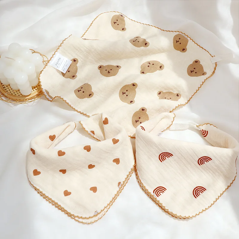 Cotton Towel Baby Towel Muslin Burp Cloth Muslin Feeding Towel Cotton Baby Face Towel Newborn Baby Items 4 Layer Muslin Bibs Handkerchief Soft Saliva Towel Triangle Feeding Burp Cloths