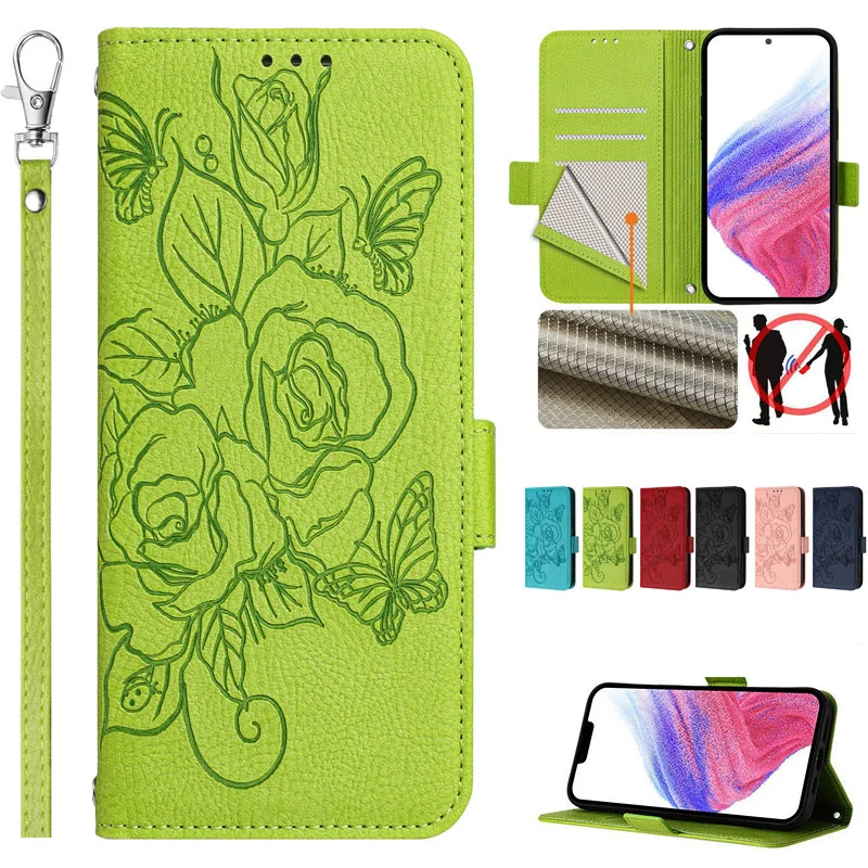 Floral Wallet Flip Case with RFID Blocking - Leather Phone Cover
