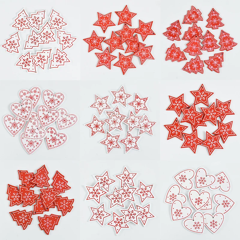 

10Pcs Wooden Christmas Ornaments Xmas Tree Snowflake Pendants Hanging Merry Christmas Decoration Navidad DIY Craft Kids Gift