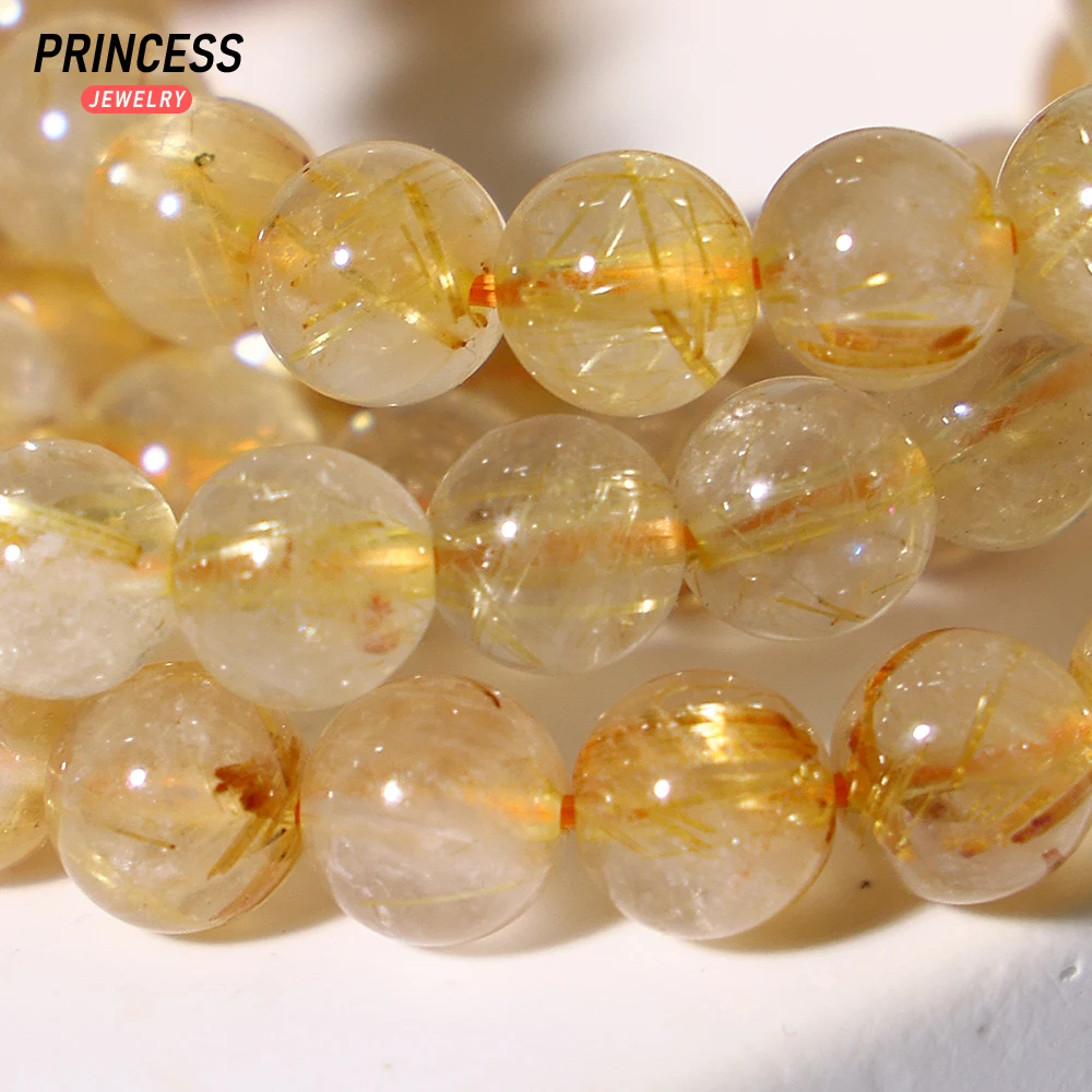 A+ Natural Gold Rutilated Quartz 6mm Healing Crystal Beads for Jewelry Making DIY Bracelet Necklace Accessories 3
