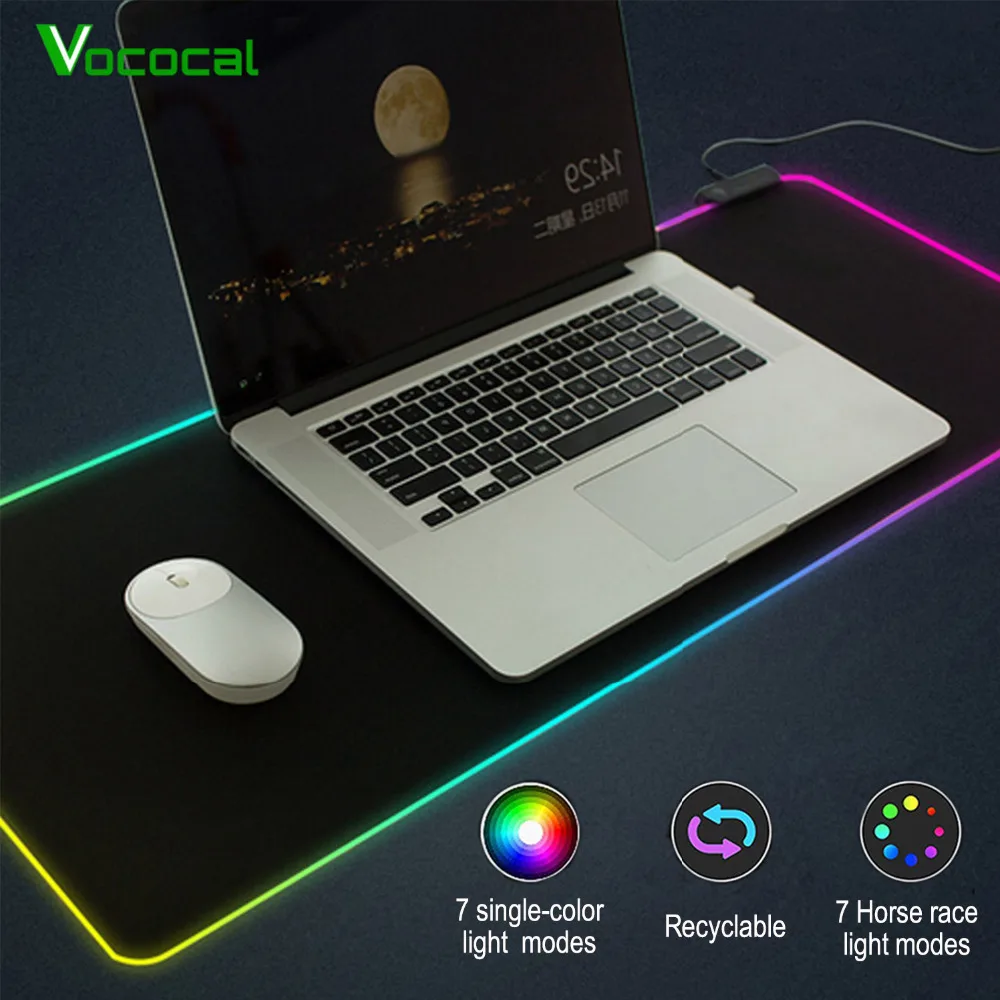 Vococal Large LED RGB Mouse Pad USB Wired Lighting Gaming Gamer Mousepad Mice Mat for Computer Overwatch Pubg alfombrilla raton