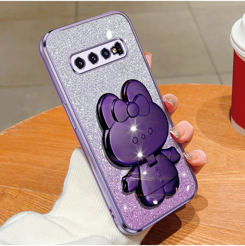 Étui de support de miroir de maquillage de lapin à paillettes pour Samsung Galaxy Note 20 Ultra Plus S10Plus S10 plus S 10 Soft Cover_voghion.com