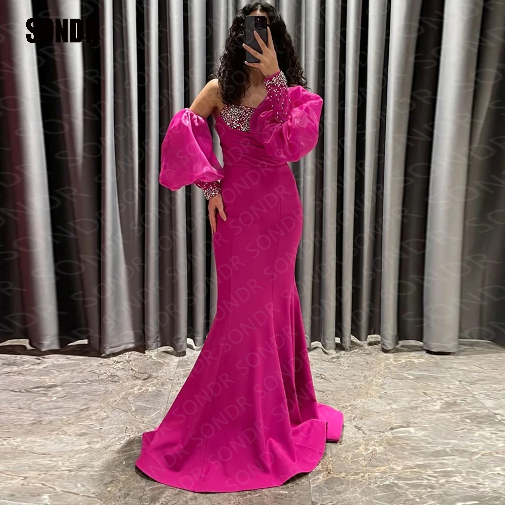 

SONDR Fuschia Long Beads Evening Dresses Mermaid Stretch Stain Formal Party Club Vestidos Prom Night Dresses For Women 2023